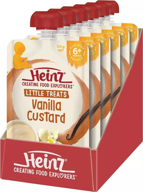 2X Pack 6 Heinz Little Treats Vanilla Custard Food Pouch for 6+ Months