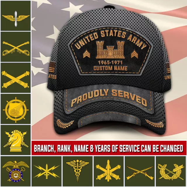 US Army Cap Custom US Army Branches Classic Cap Veteran Military Soldier 3D Cap