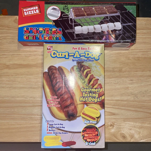 Curl-A-Dog Spiral Grilling Hot Dog Slicer & Skewers Kit – With Recipes (4-Piece Set)