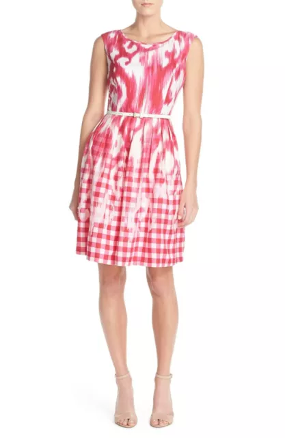 Ellen Tracy NWT PINK MULTI Belted Mixed Print Faille Fit &Flare Dress size 4,6,8