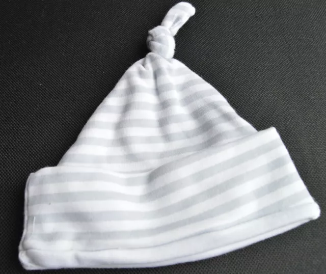 NEUF bonnet blanc rayé gris 100 % coton chapeau bébé 0-3mnth