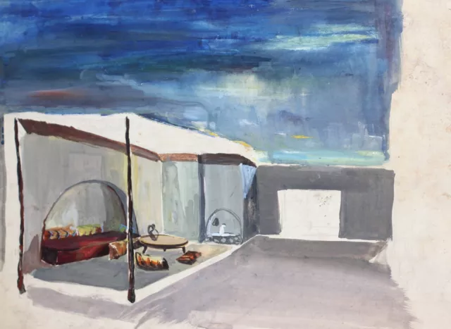 Vintage gouache painting Theater stage old house interior design