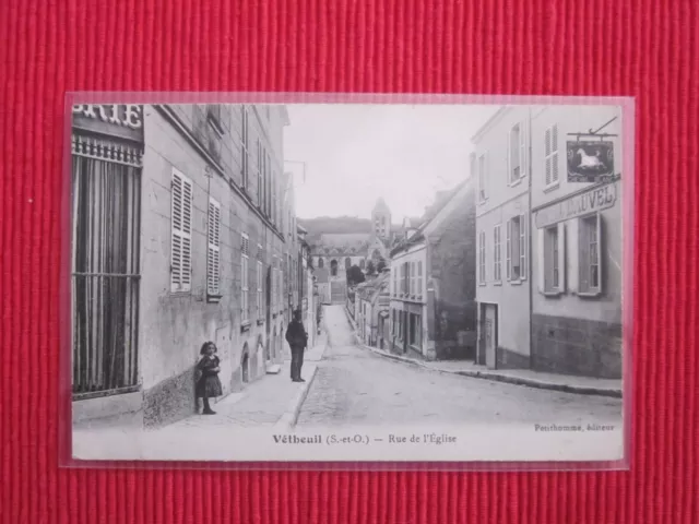 CPA PARIS ECRITE TIMBRE VETHEUIL rue de l'église SEINE ET OISE 95