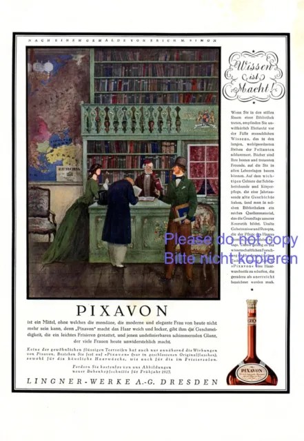 Shampoo Pixavon XL Reklame 1927 Erich Simon Bibliothek Wissen ist Macht Werbung