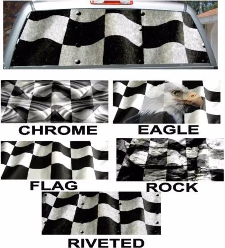 Checkered racing flag rear window view thru graphic decal wrap