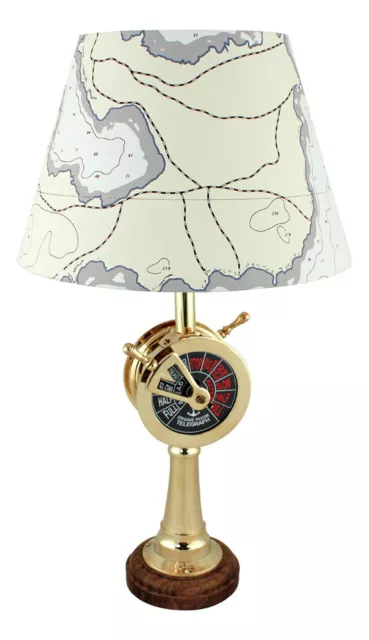 Lampe - Maschinentelegraf Kartenoptik Schirmlampe Holz/Messing Ø=10cm