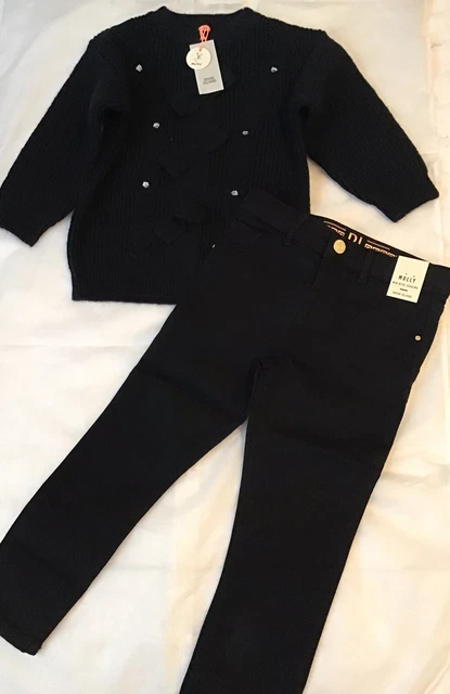 River island mini girls aged 3-4 years black bow jumper outfit BNWT 2