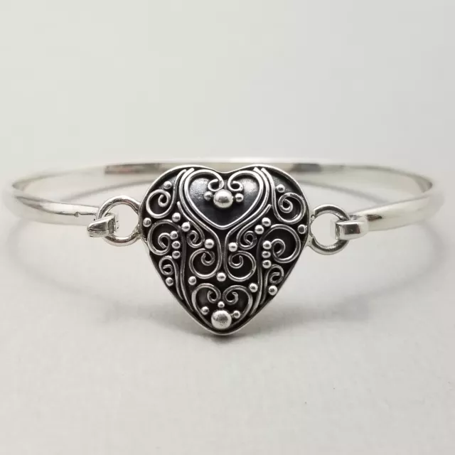 SUARTI Solid Sterling Silver Love Heart Bangle Hallmarked - 16.1g