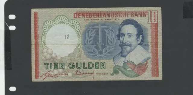 PAYS BAS - Billet 10 Gulden 1953 TTB/VF Pick-85 N° 2EL