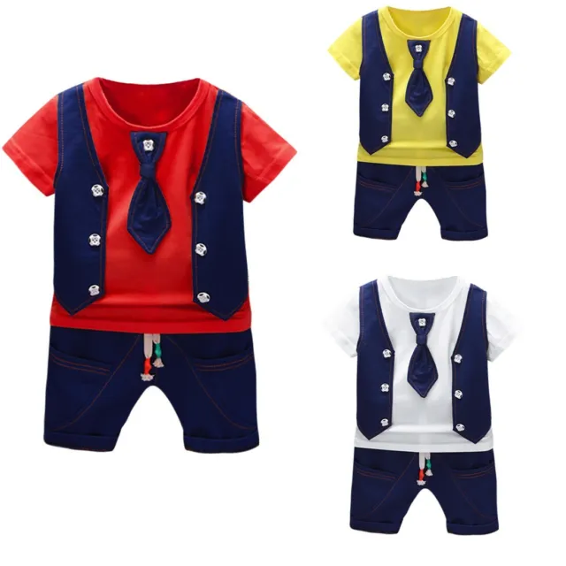 Toddler Kids Baby Boys Waistcoat Tie T Shirt Tops Shorts Outfits Clothes Set