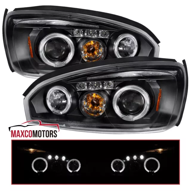 Black Projector Headlights Fits 2004-2007 Chevy Malibu LED Halo Lamp Left+Right