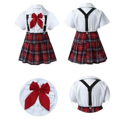 Girls Kid Dress Outfits ShirtsTutu Skirt Bowtie Set Uniform Performance Costumes