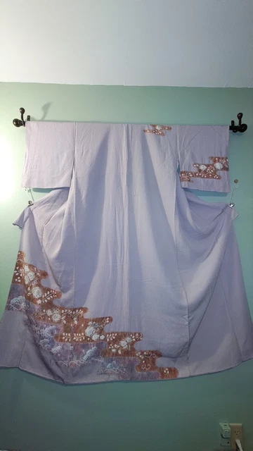 Beautiful! Tsujigahana Houmongi Vintage Japanese kimono WIDE SIZE