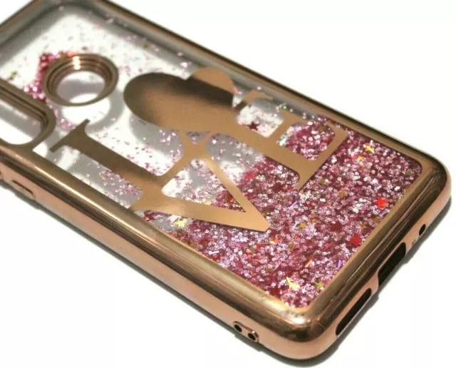 For Motorola Moto G POWER - Rose Gold Love Moving Glitter Star Liquid Case Cover