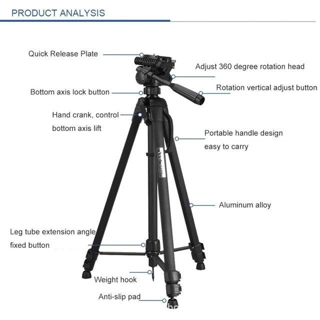 Professional Heavy Duty Aluminium Camera Tripod &Pan Head Travel Monopod f/ DSLR 3