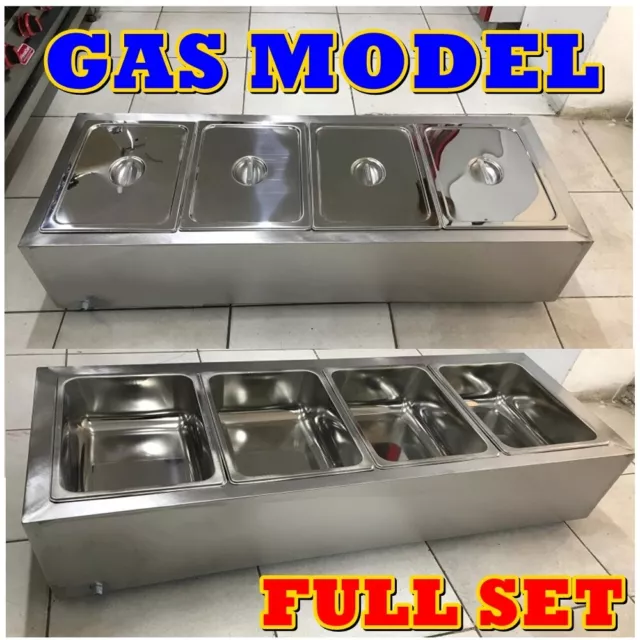 Commercial GAS Bain Marie with 4x Gastronorm Pan Catering Wet Heat Food Warmer