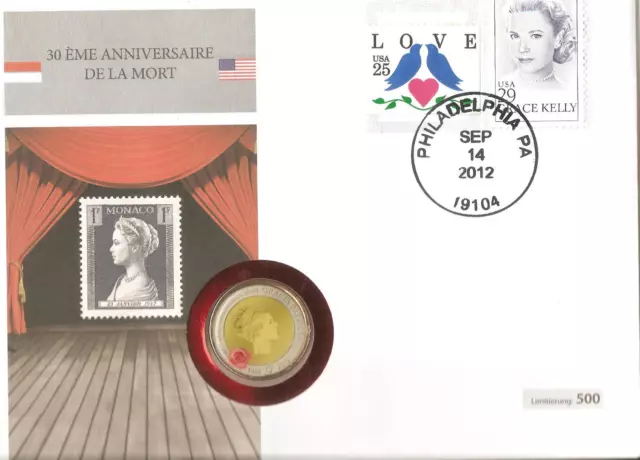 Numisbrief " Grace Kelly " 2 Euro Münze Monaco 2012 , Auflage nur 500 St.