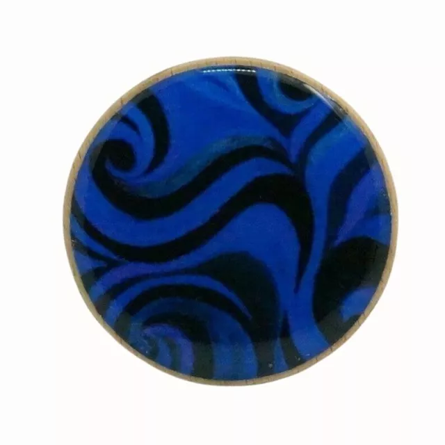 Wooden Wall Hook Coat Hook Handcrafted Wall Hanger Blue and Black Swirls