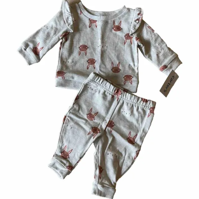NWT Carters Baby Girl 2 Piece Bunny Rabbit Set Outfit Size 3 Months