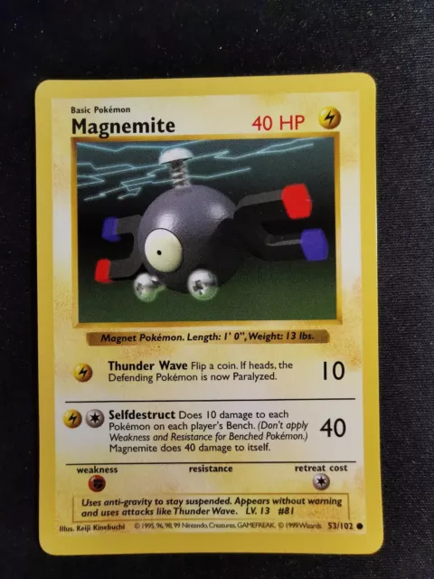 Magnemite 53/102 Shadowless Base Set Pokemon Card Wizard Of The Coast