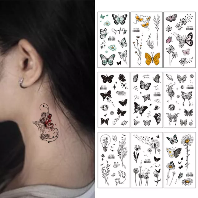 Blumen Schmetterling Tattoo Wasserdichte Körper Temporäre Tattoos Abnehmbare #N