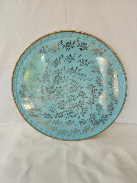 Vtg H Aynsley Stoke-on-Trent Flat Cake Sandwich Plate Teal Blue Turquoise Gold