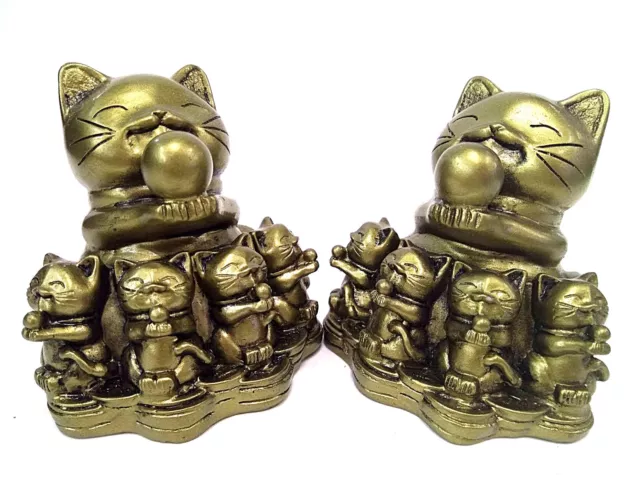 2 Pieces Maneki Neko Lucky Fortune Cats Decor Golden color 招财猫 2