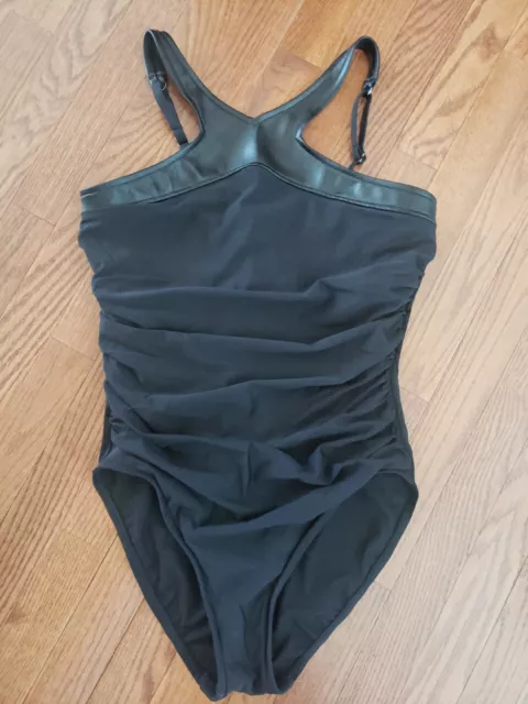 Magicsuit Black Moto Chic Size 12 One Piece Swimsuit Ruched Underwire Cup