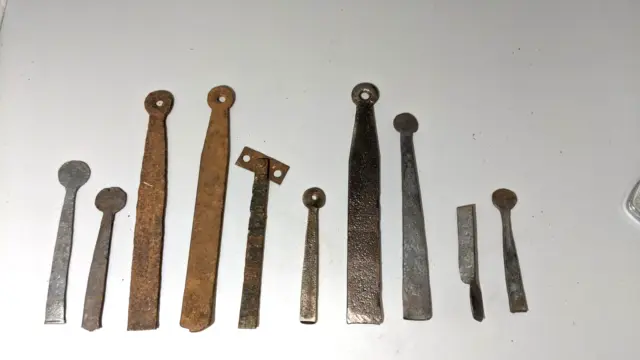Lot Of 10 Old Forged Strap Hinges early primitive, barn, door, farm