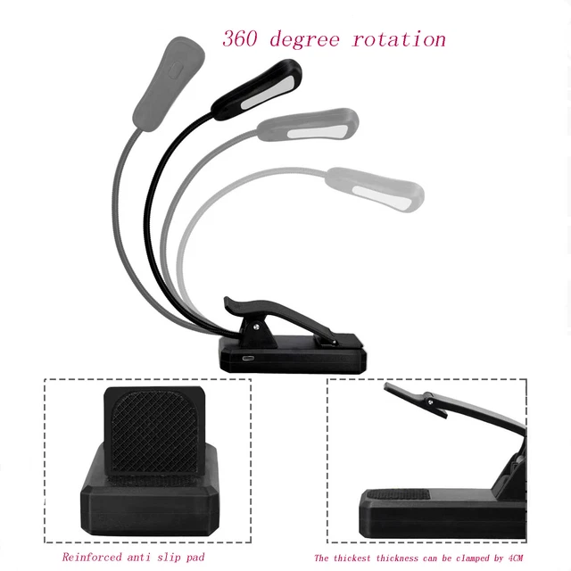 Flexible Rechargeable LED Book Reading Light With 3 Light Modes Easy Clip Lamp H