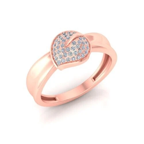 Femme Feuille Mariage Bague or Rose Sur Rond Coupe Blanc Moissanite Diamant