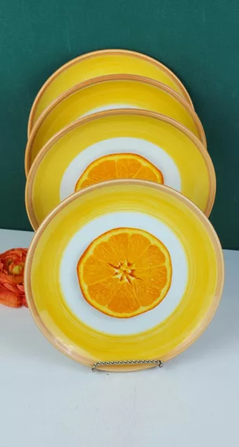 R.B. Bernarda Orange Fruit Themed Salad Plates - Set of 4 - Yellow Trim