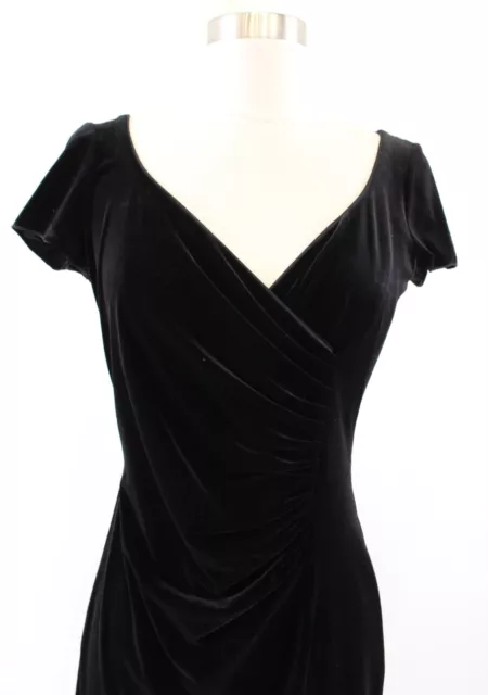 Armani Collezioni Womens Black Velvet Ruched V Neck Sheath Dress Size 4 Cocktail 3