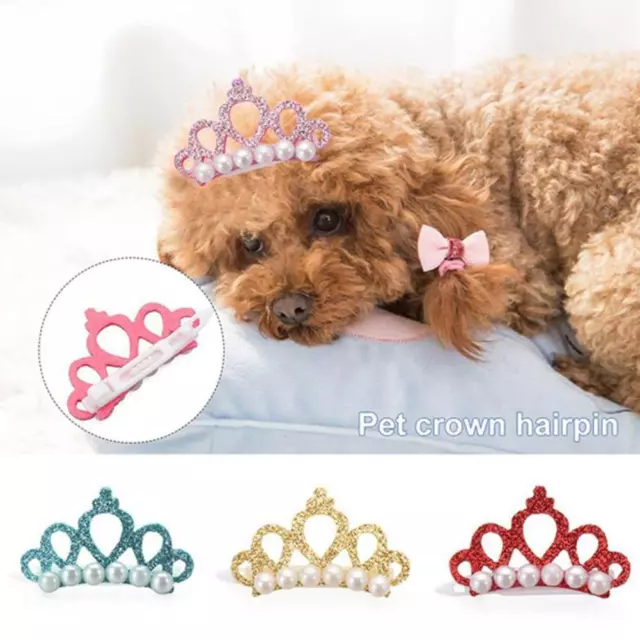 Corona de pelo corona de perlas perro gato cachorro arcos corbata moño horquilla Pe H1H7