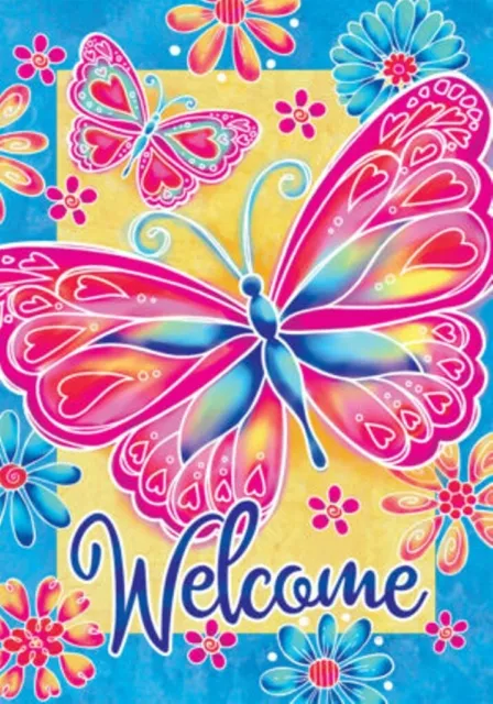 Bright Butterfly Welcome, Garden Flag 12"x18", Custom Decor, 2 Sided