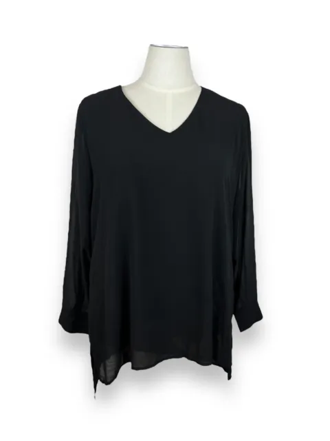 Soft Surroundings 2X black long sheer sleeve Tunic Top jersey knit body v-neck