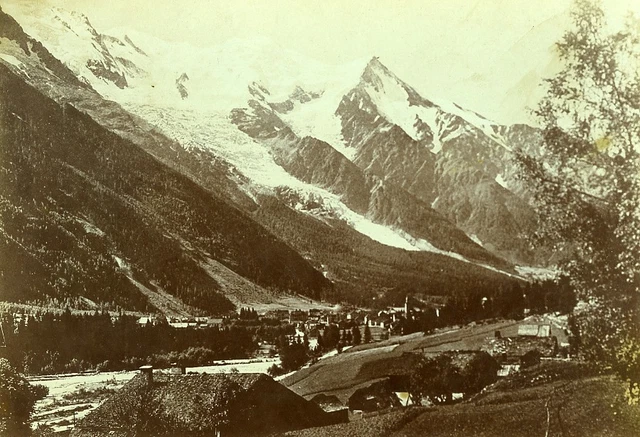 France Alps Chamonix Aiguille & Glacier du Géant Old Stereoview Photo BK 1880