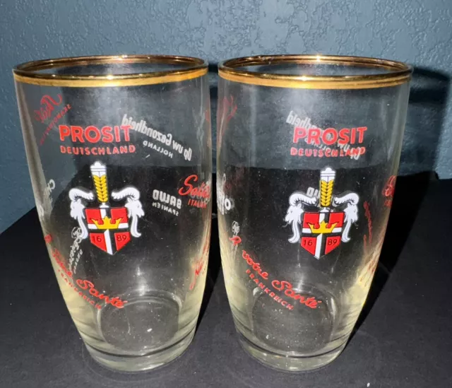 Prosit Deutschland Set Of 2 Crest And Shield Beer Glass With Gold Rim