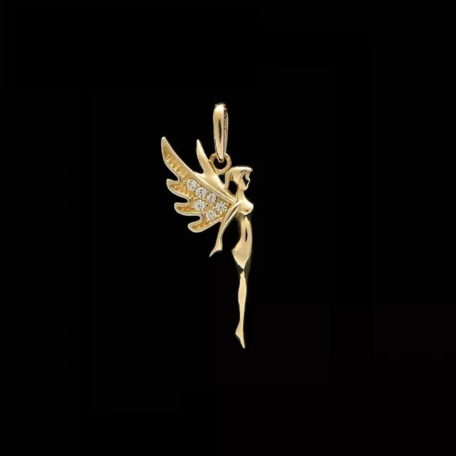 Simulated Diamond 925 Silver Fairy Pendant 14K Yellow Gold Plated With Chain