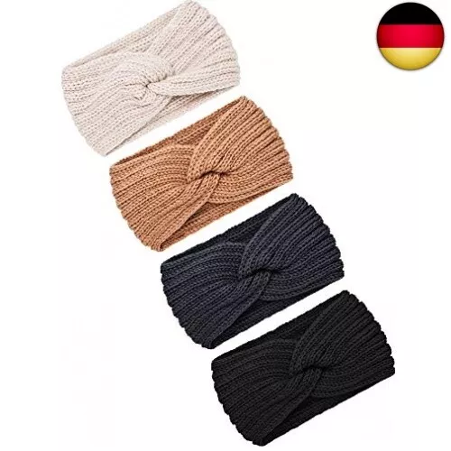 TecUnite 4 Stück Klumpig Stricken Stirnbänder Winter Geflochten Stirnband O