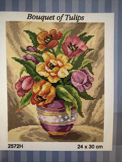 Toile Needlepoint Tapisserie Gobelin L 45x60cm - Pivoines - Modèle Peint Main
