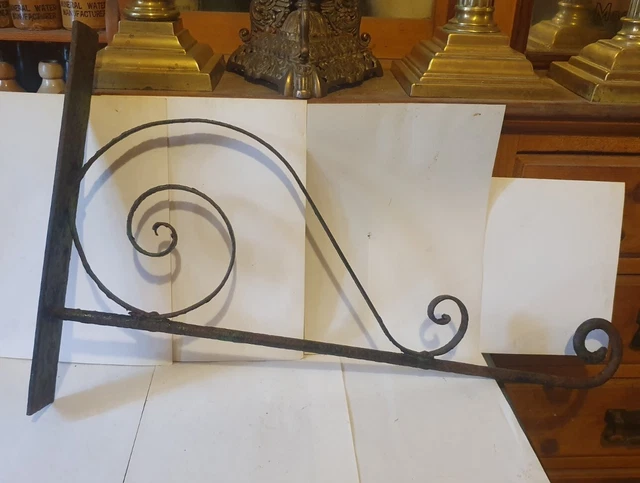Vintage Wrought Iron Pub Sign Bracket Banner Holder Hanger Antique Old Shop