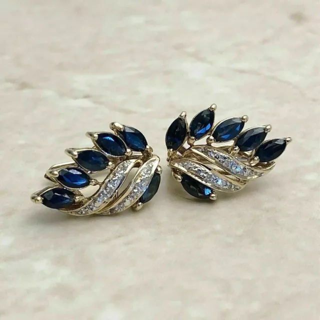 2CT MARQUISE CUT Lab Created Blue Sapphire Women Earrings 14K Yellow ...
