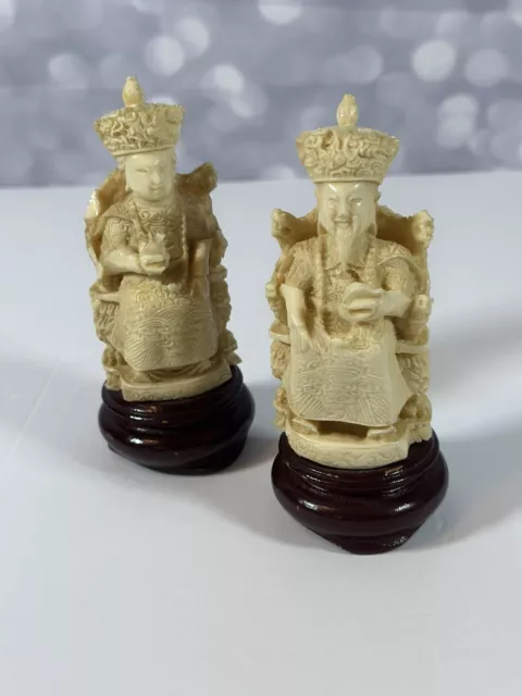 Chinese Hand  Carved  Resin Figurine Statue Emperor & Empress pair