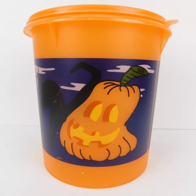 Tupperware Halloween Canister 5 Qt Orange #254 Pumpkins & Cats Design w/ Lid