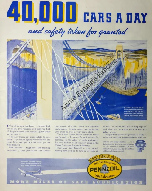 PENNZOIL George Washington Bridge Original Vintage Print Ad Wall Decor 1930's