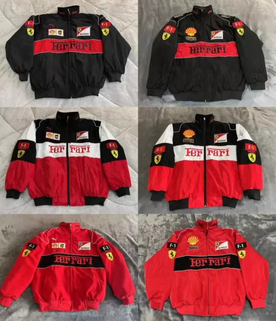 $ Adult F1 Racing Jacket Vintage, Ferrari Jacket ,Ebroidered Cotton Padded Uk