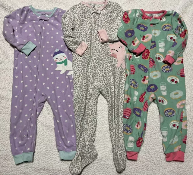 Carter’s 24m Infant Girl LOT Of 3 Fleece Footed Foot Free PJ Sleepers