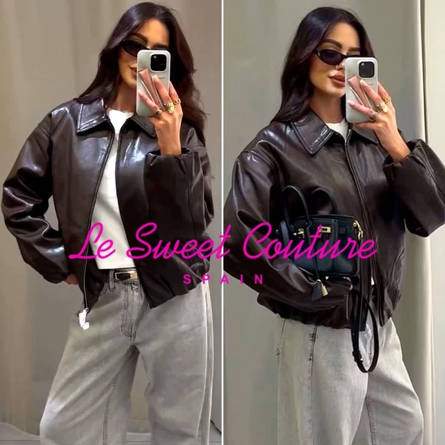 EMBOSSED LEATHER JACKET - Brown | Saudi Arabia