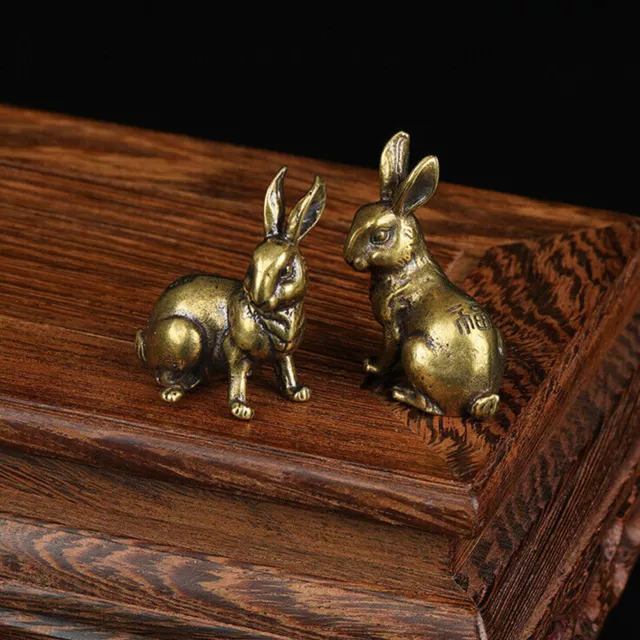 1 Pair Brass Rabbit Figurine Small Rabbit Statue House Ornament Animal Figurines